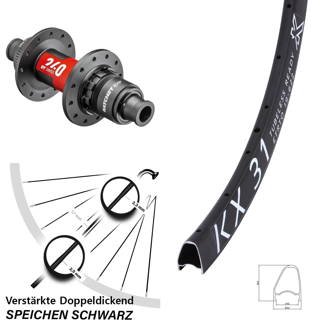 KX 31 Offset DT Swiss 240 EXP 28 Zoll Centerlock Hinterrad 12x142 SRAM XDR