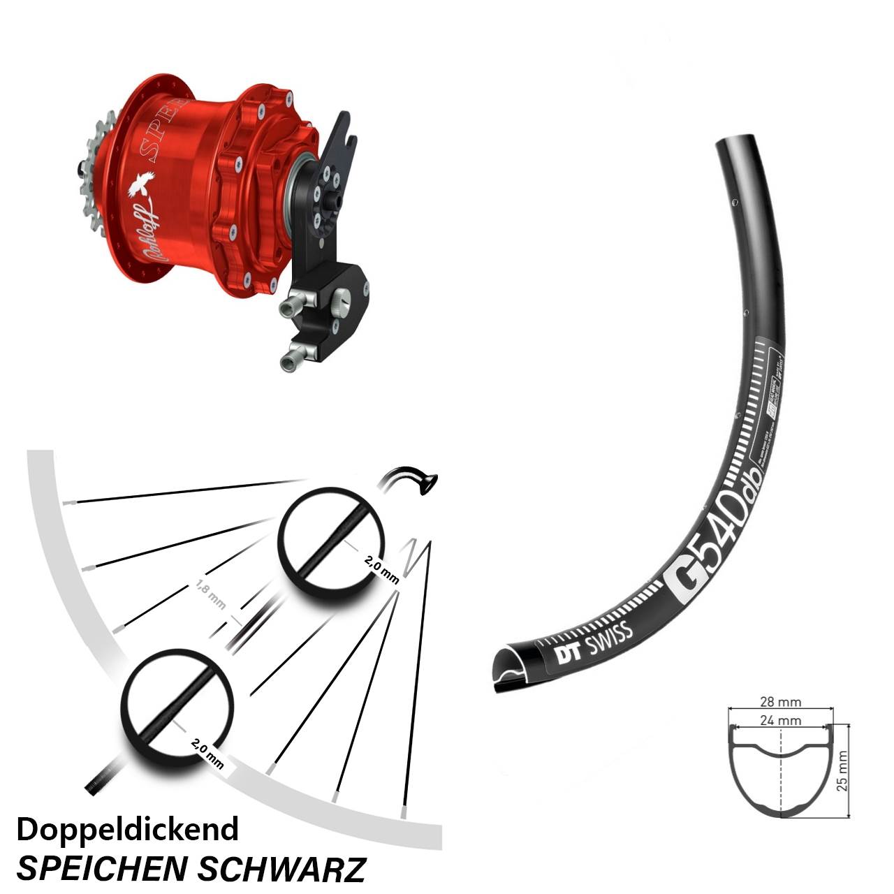Disc Hinterrrad 28-29 Zoll DT Swiss G540 Rohloff 500/14 CC DB OEM2 Tandem rot