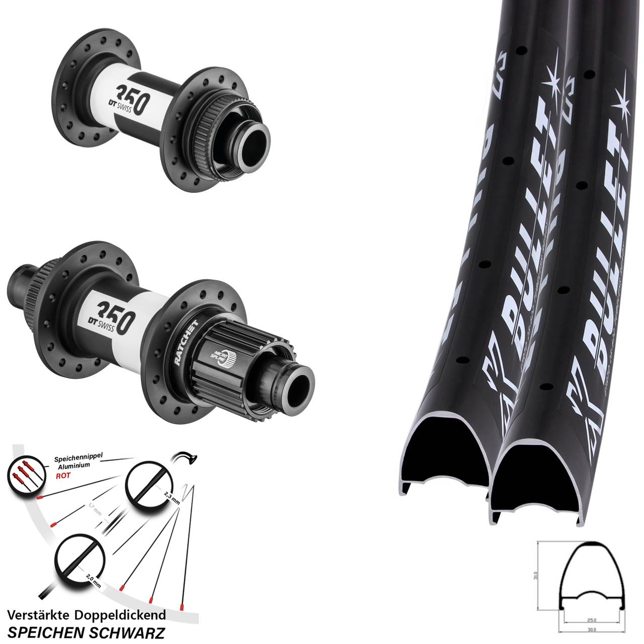 Disc Laufradsatz 28-29 Zoll KX Bullet DT Swiss 350 Shimano Micro Spline 15x100 12x142