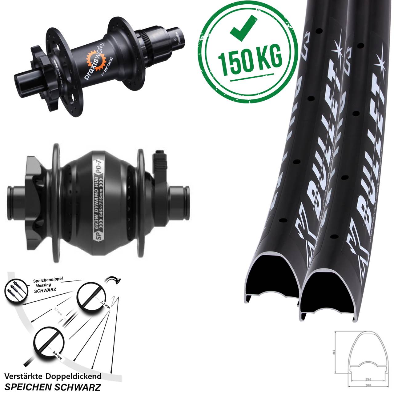 28-29 Zoll KX Bullet OS DT Swiss 350 Shutter PD-7 Laufradsatz 6-Loch 12x100/142 XD 11-1