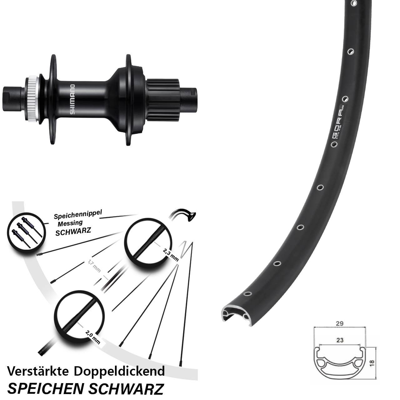 Gora 23 Shimano FH-MT510B 28-29 Zoll Disc Hinterrad 12x148 Boost Micro Spline