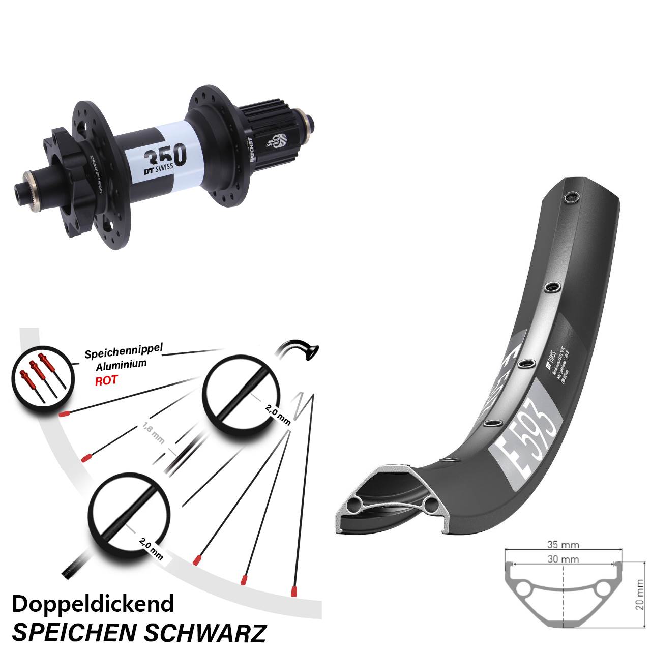 Boost Hinterrad 6-Loch QR 29 Zoll DT Swiss E 593 350 Micro Spline