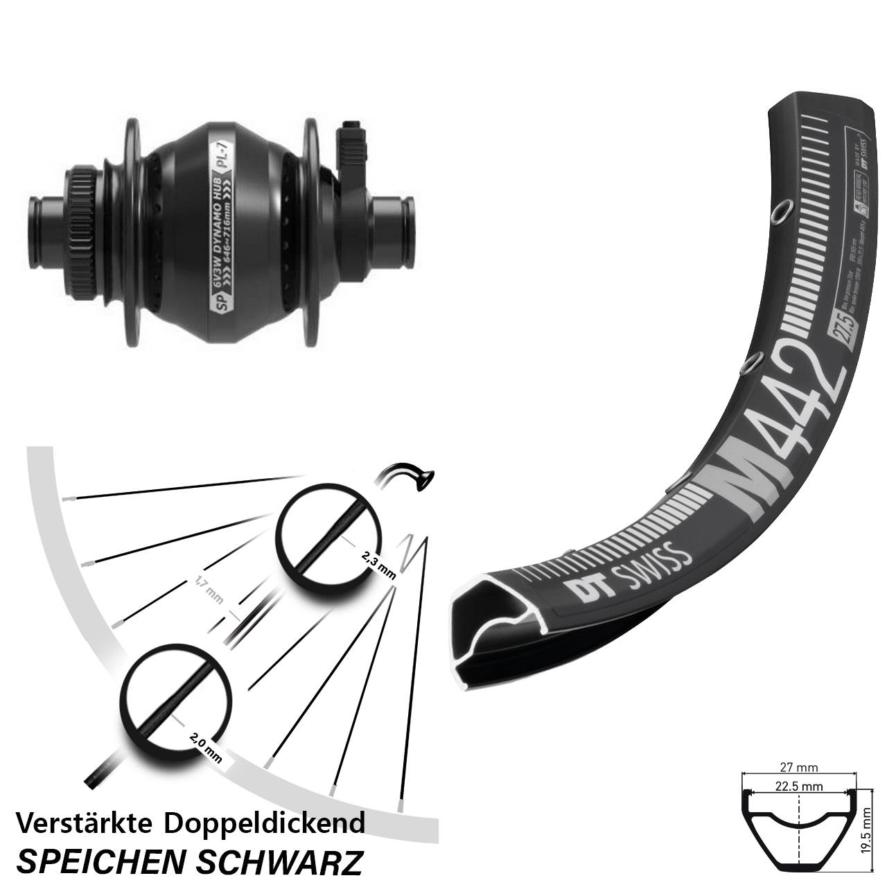 Centerlock Vorderrad mit Dynamo 29 Zoll DT Swiss M 442 Shutter Precision PL-7 12x100