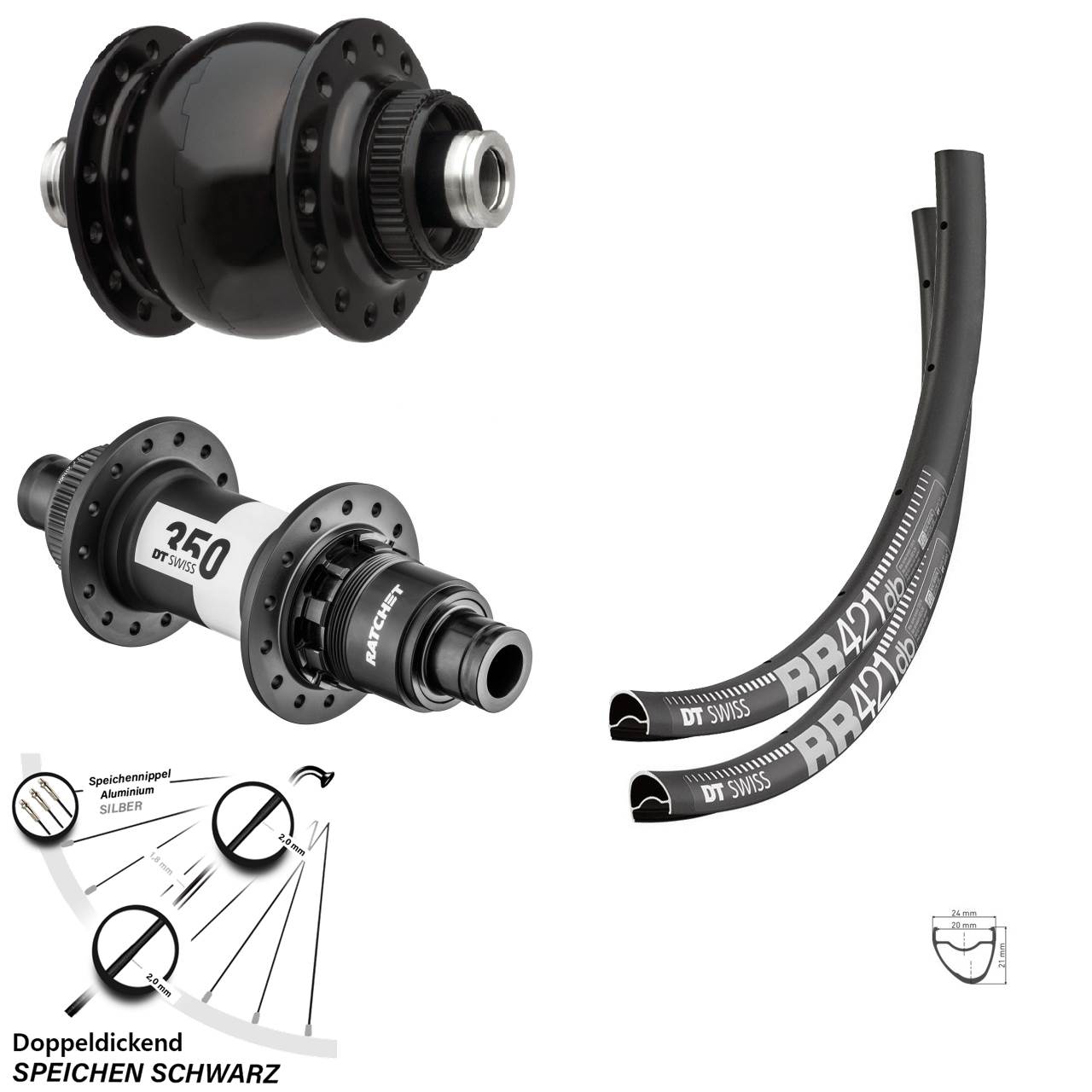 RR 421 DT Swiss 350 Sram XDR 28 Zoll Laufradsatz Dynamo SON 28 Centerlock Steckachse 12 mm
