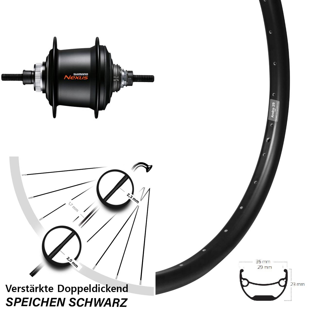 Ryde Andra 29 Zoll Hinterrad Shimano Nexus 7-Gang Nabenschaltung Centerlock
