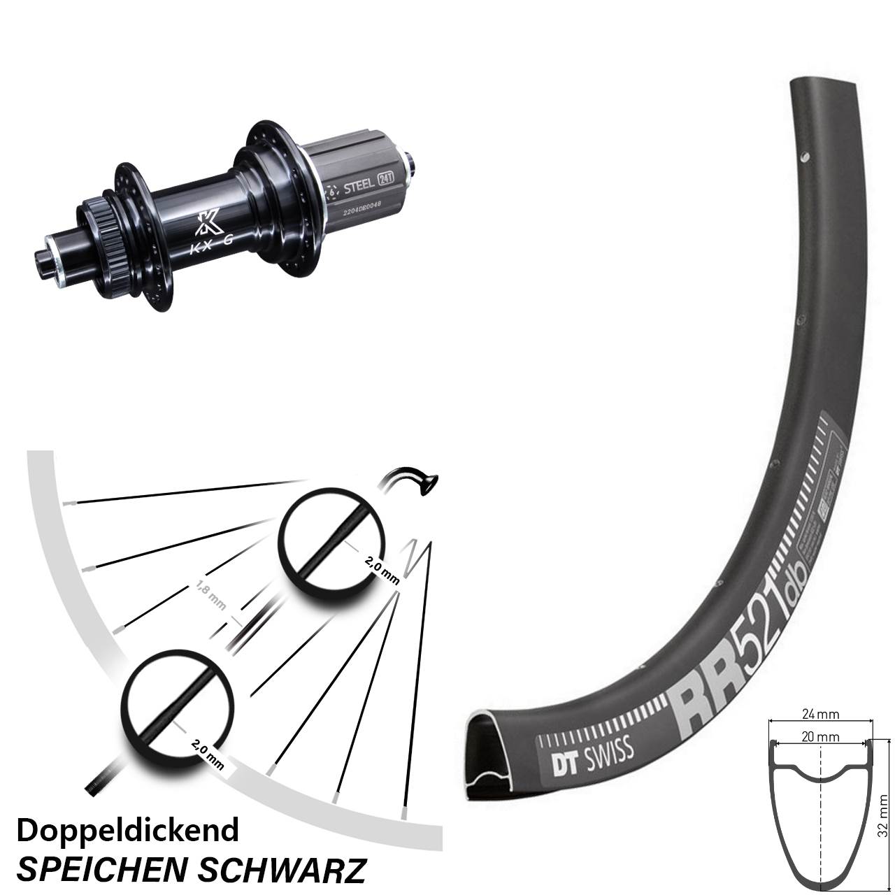 Hinterrad 28 Zoll DT Swiss RR521 KX-GS 5x135 Centerlock 8-12 fach HG