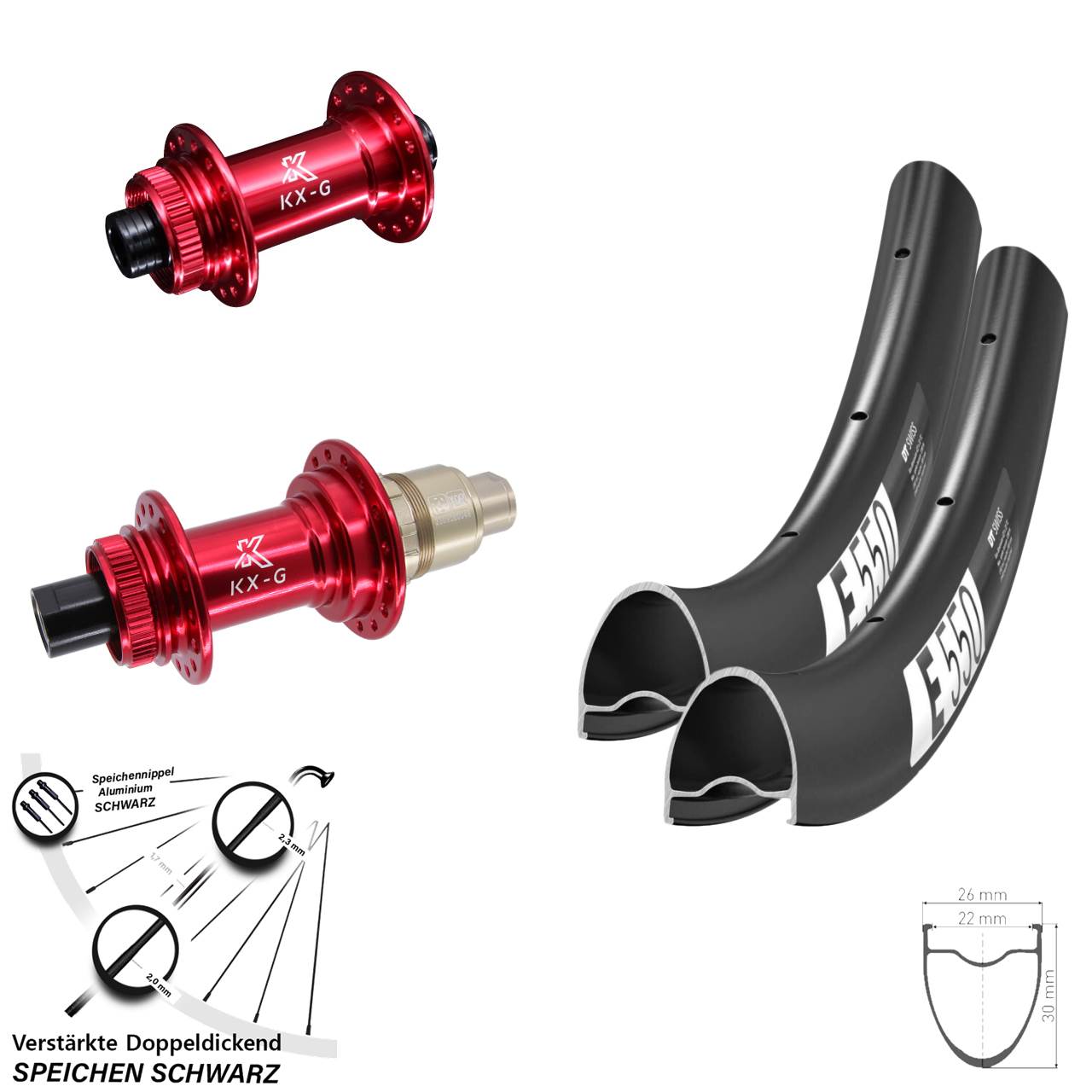 Disc Laufrad-Satz 28 Zoll DT Swiss E550 KX-G rot XDR 11-12 fach 12x100/142