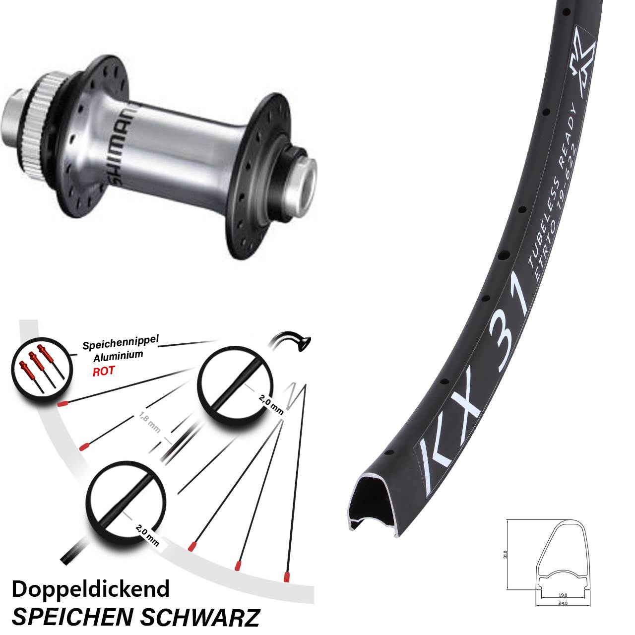 KX31 OS Shimano RS770 28 Zoll Vorderrad Centerlock 12x100