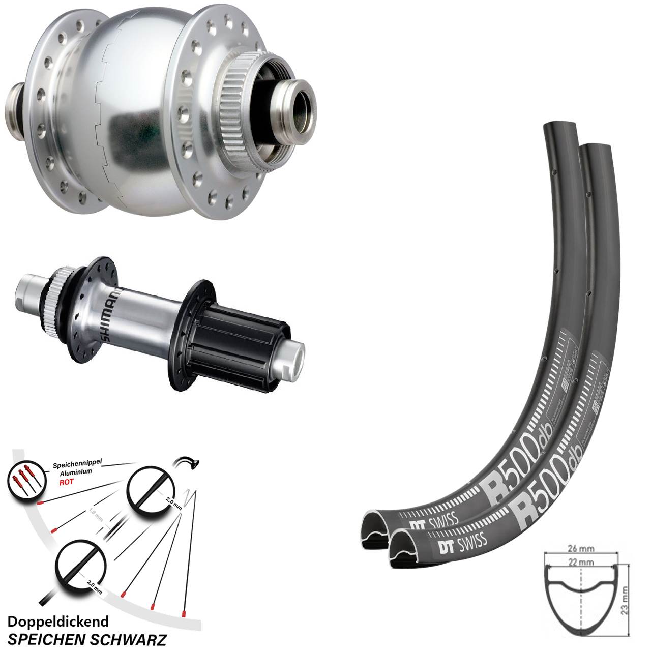 28 Zoll DT Swiss R500 SONdelux Shimano FH-RS770 Disc Laufrad-Satz 8-12 fach HG Steckachse