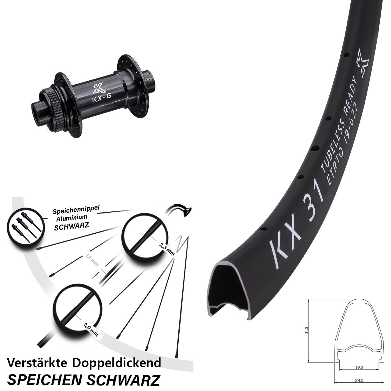 Centerlock Vorderrad 28 Zoll KX-G 31 15x100