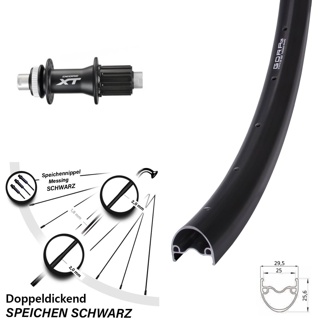 Centerlock Hinterrad 12x142 29 Zoll Gora 25 Shimano XT 8-11 fach HG