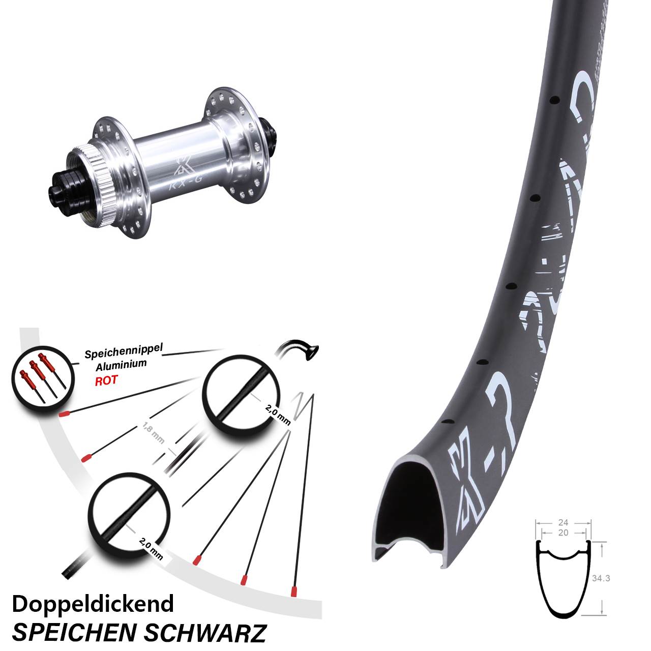 Laufrad 28 Zoll KX-GR Road Centerlock 5/100 silbern