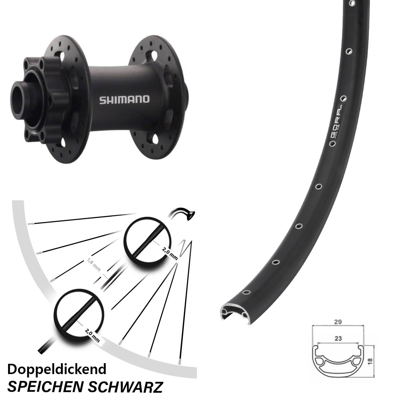 Vorderrad 6-Loch 28 Zoll Gora 23 Shimano Deore XT 15x100