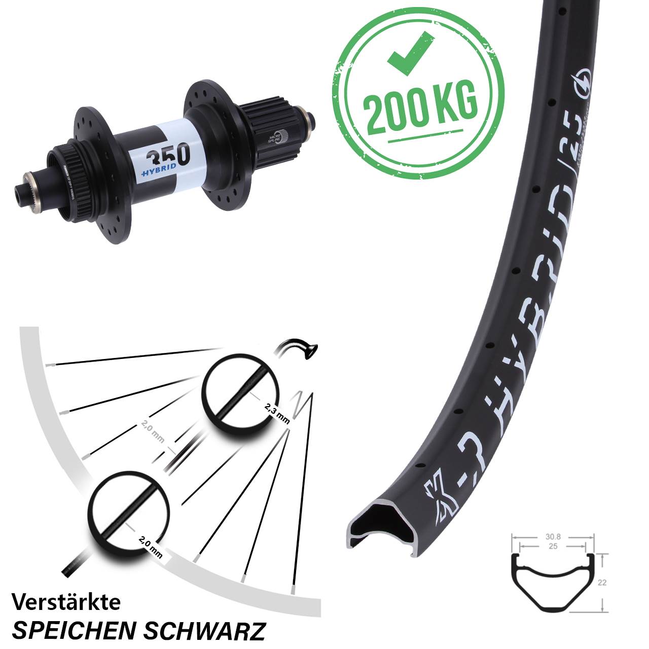 Hinterrad 26 Zoll KX-R Hybrid 25 DT Swiss 350 Boost 5x141 Centerlock Micro Spline