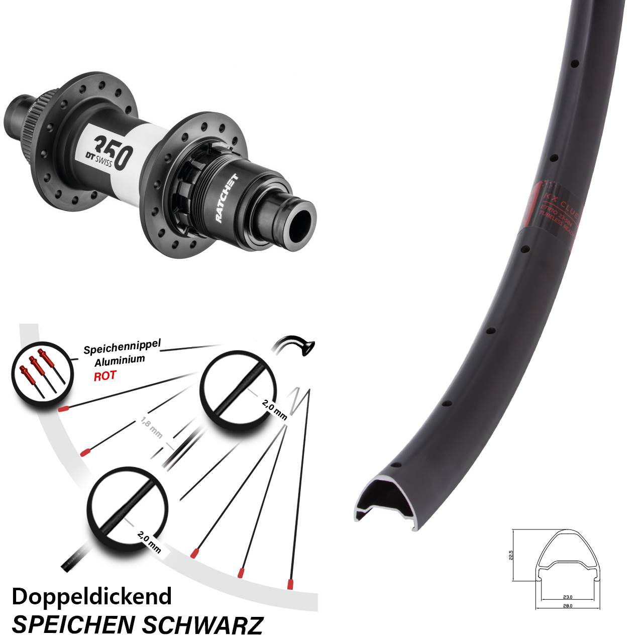 KX Clue DT Swiss 350 29 Zoll Hinterrad Centerlock 12x142 SRAM XD