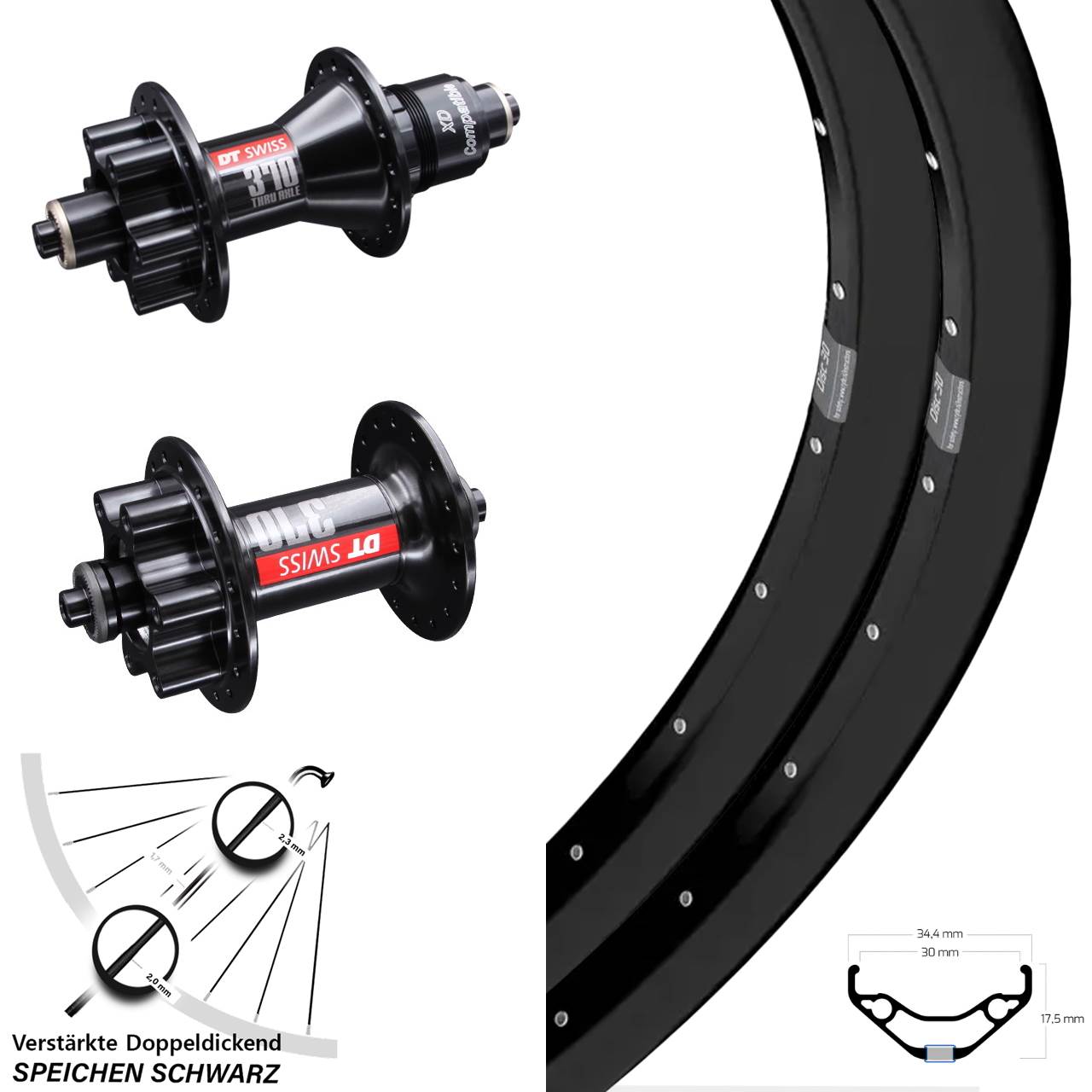 Laufradsatz 29 Zoll Ryde Disc 30 DT Swiss 370 SRAM XD für Schnellspanner