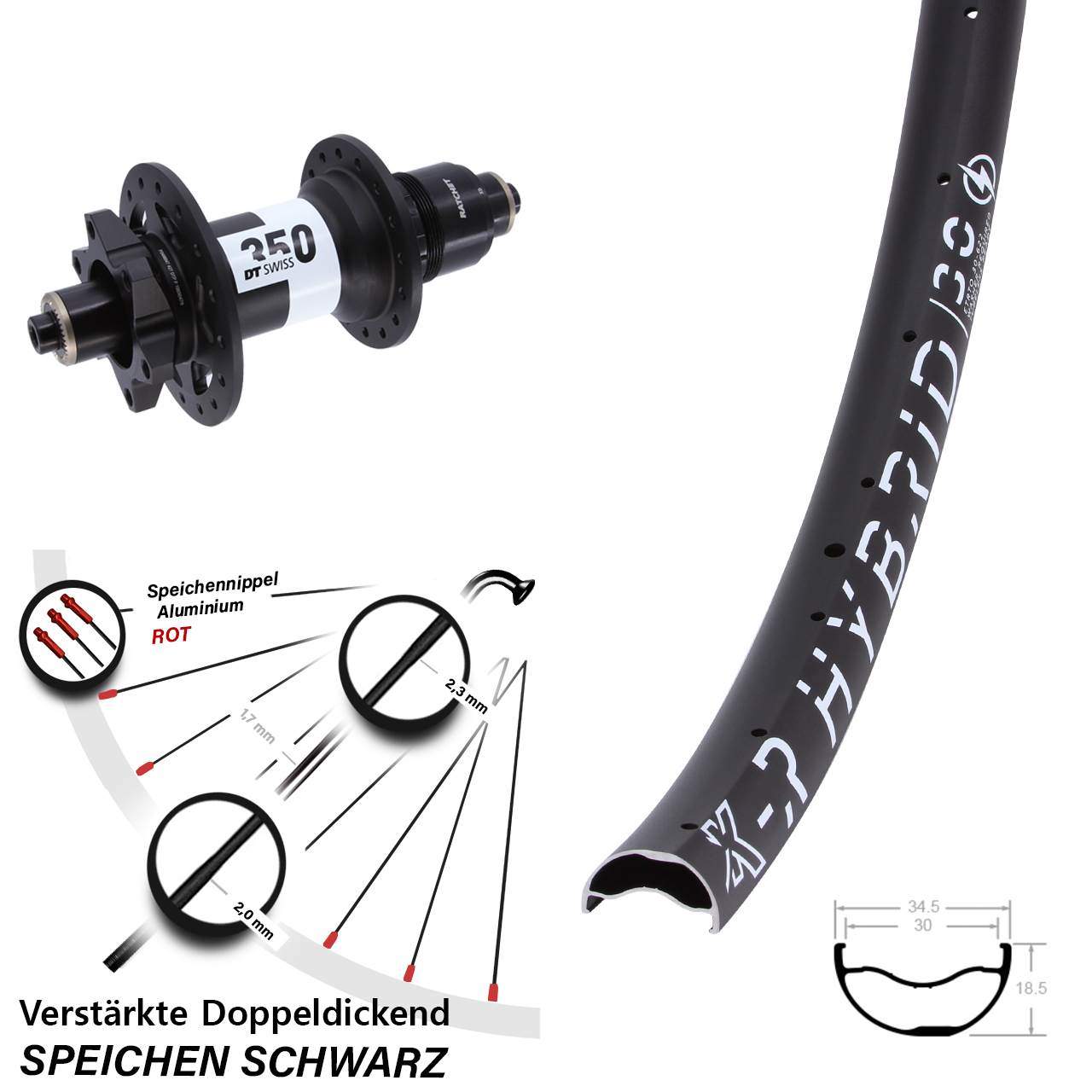 6-Loch Hinterrad QR 29 Zoll KX-R Hybrid 30 DT Swiss 350 XD