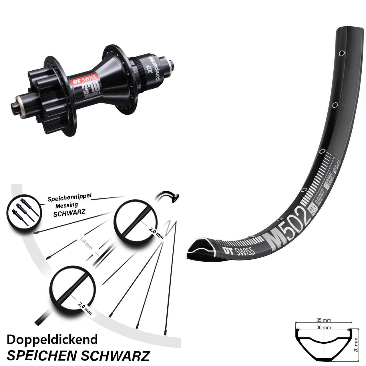 DT Swiss M502-370 27,5 Zoll Disc Laufrad QR XD 11-12 fach