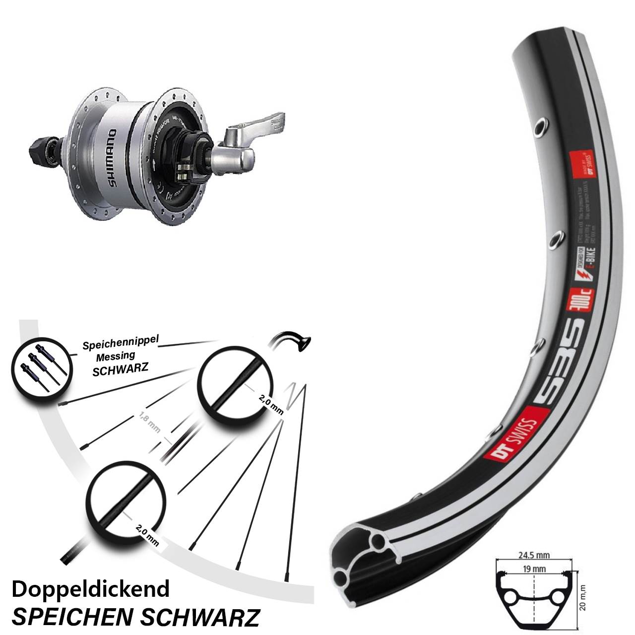 Shimano DH-3D72 Nabendynamo Vorderrad 28 Zoll DT Swiss 535