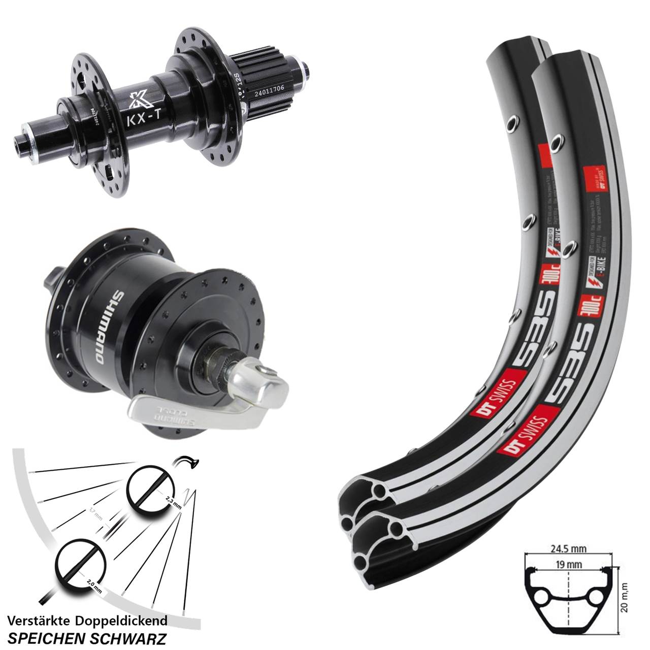 Laufradsatz QR 26 Zoll DT Swiss 535 KX-T Shimano DH3N72 Micro Spline