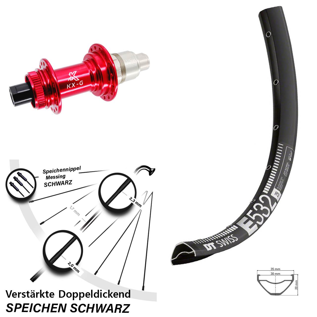 DT Swiss E 532 KX-G rot 29 Zoll Hinterrad Centerlock 12x142 SRAM XDR