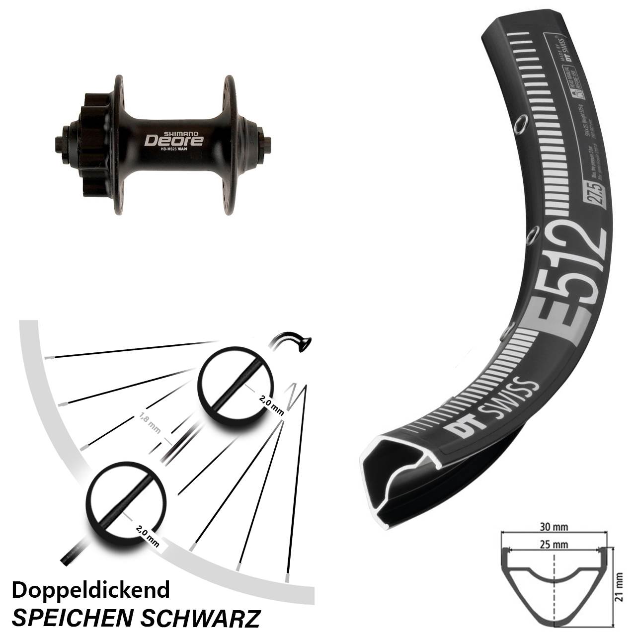 6-Loch Vorderrad 29 Zoll DT Swiss E512 Shimano Deore für Schnellspanner
