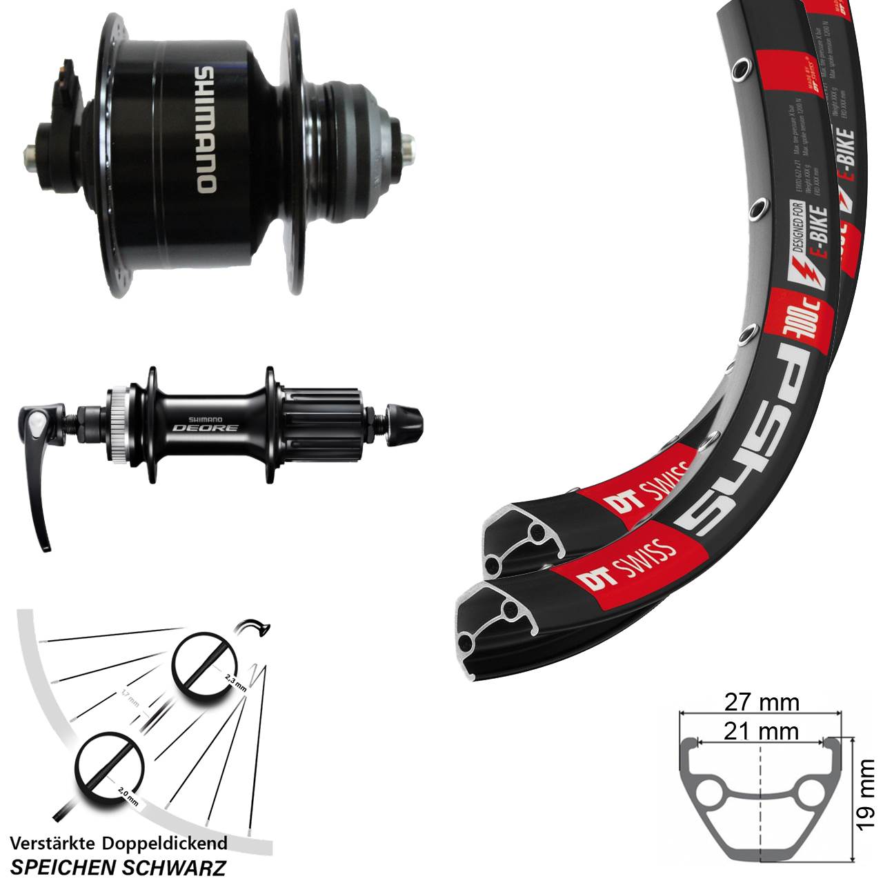 28 Zoll DT Swiss 545 Shimano DH-3D72 FH-M6000 Disc Laufradsatz QR 8-11 fach HG