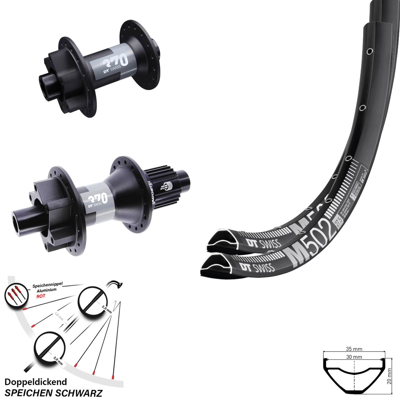 Laufradsatz 29 Zoll DT Swiss M502 Disc 6-Loch 15x100/12x142-370 Micro Spline