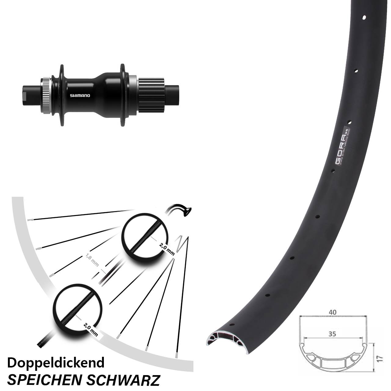 Disc Laufrad 12x148 27,5 Zoll Gora 35 Shimano FH-TC500-B Boost Micro Spline