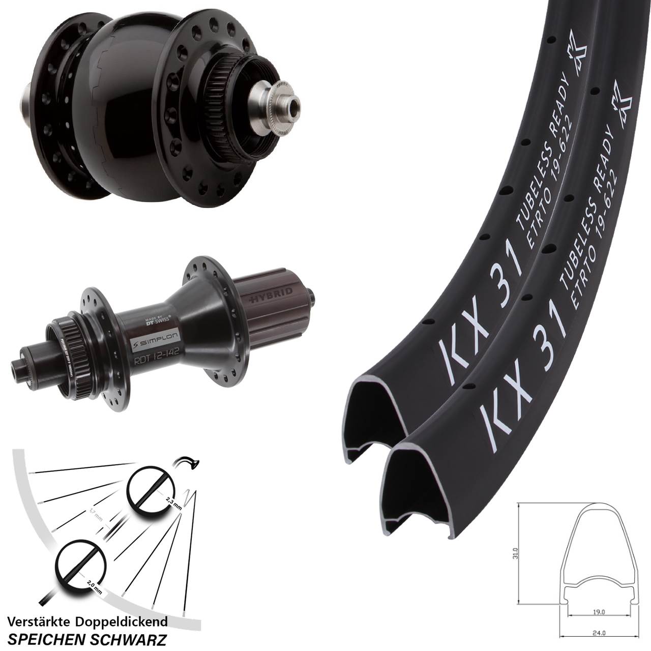 Centerlock Laufradsatz KX31 DT Swiss 370 Hybrid SON 28 Zoll 8-11 fach HG QR