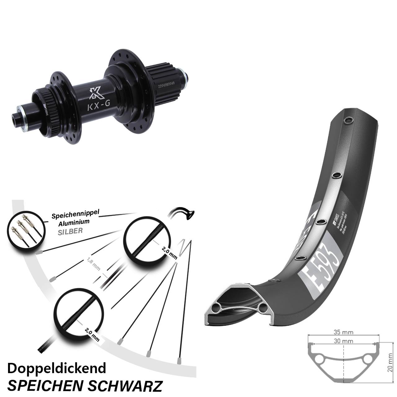 DT Swiss E593 KX-GS verstärkt 27,5 Zoll Disc Laufrad QR Micro Spline