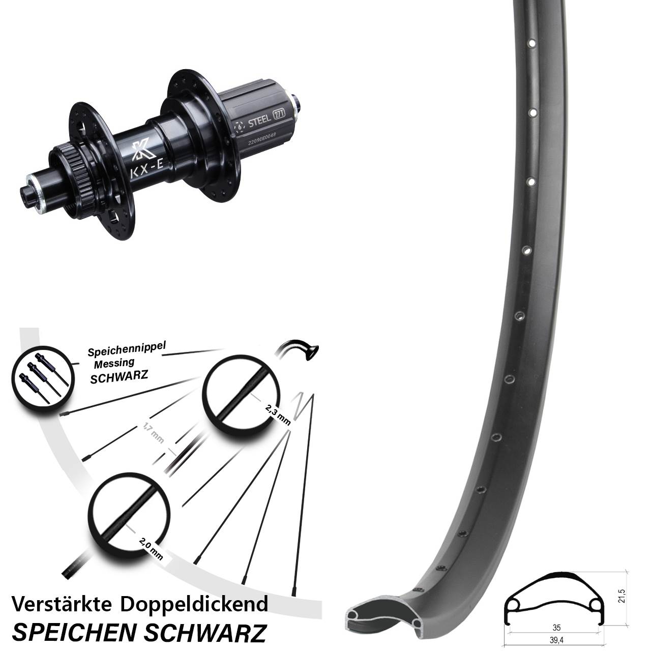 Centerlock Hinterrad für Schnellspanner 29 Zoll Ambrosio E35 KX-E Heavy Duty 8-12 fach