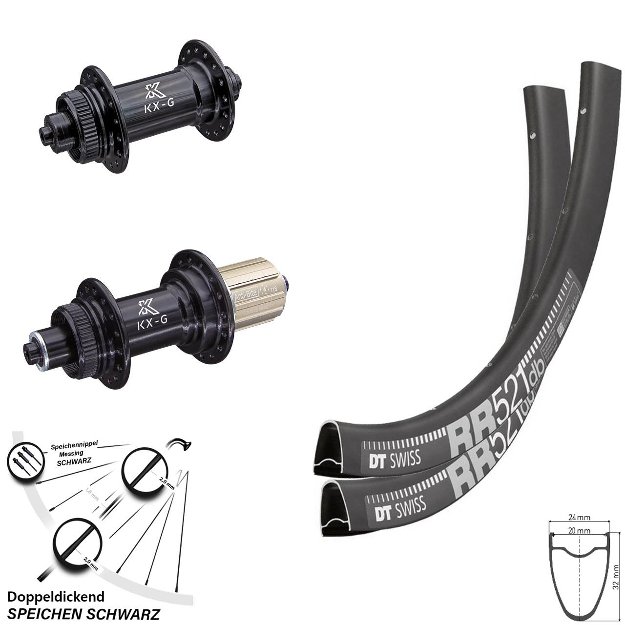 Laufradsatz 28 Zoll DT Swiss RR 521 Nabe KX-G 8-12 fach Centerlock 100/135 mm