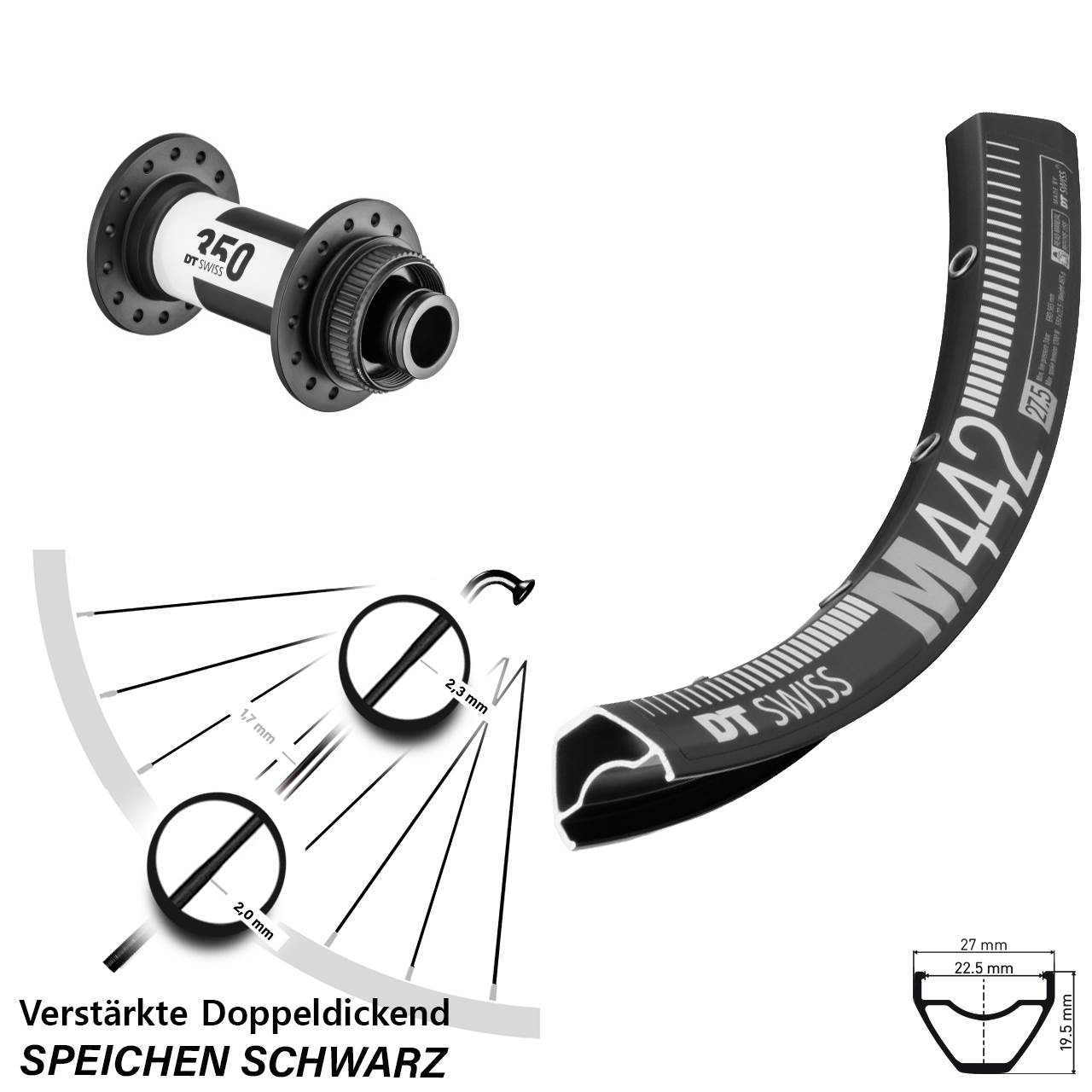 29 Zoll DT Swiss M442-350 Disc Vorderrad 15x100