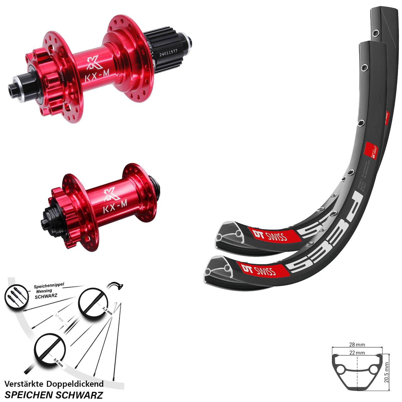 DT Swiss 533 D KX-M rot 27,5 Zoll 6-Loch Laufradsatz QR Shimano Micro Spline