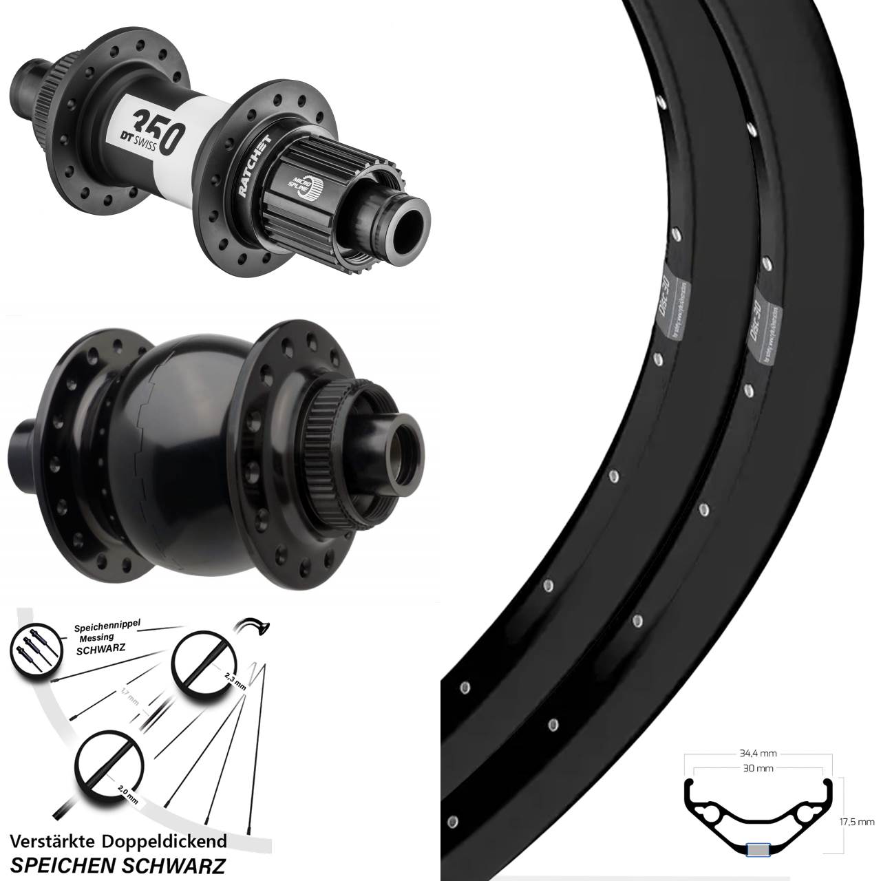 29 Zoll Laufradsatz Ryde Disc 30 DT Swiss 350 SON 28 15x110 12x148 Micro Spline