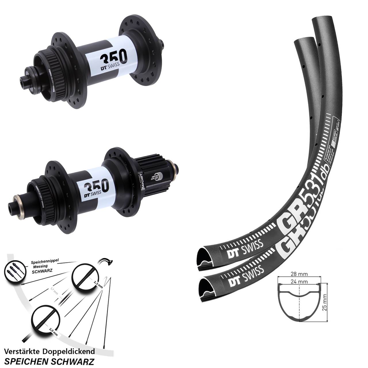 Laufradsatz Disc QR 28 Zoll DT Swiss GR531-350 DT Swiss Ratchet 36 Micro Spline