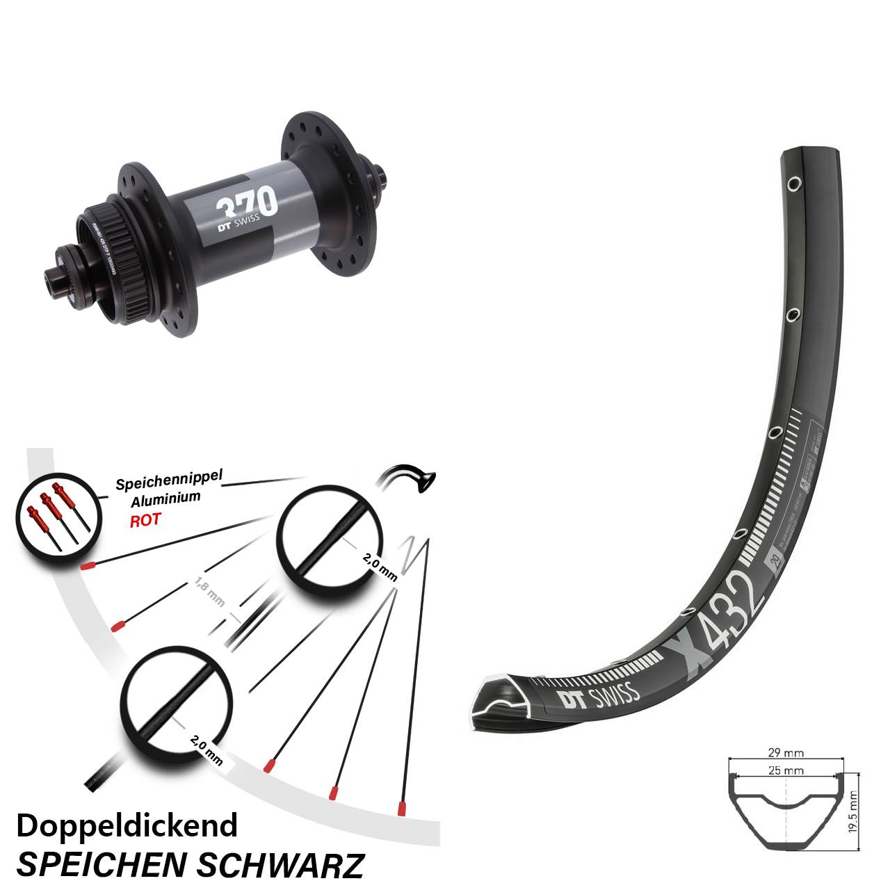 29 Zoll DT Swiss X432-370 Disc Vorderrad QR
