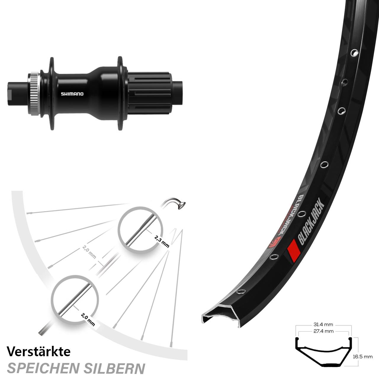 Rodi Ready 27 Shimano FH-TC500 Boost 27,5 Zoll Hinterrad Centerlock 12x148 Boost 8-11 fach