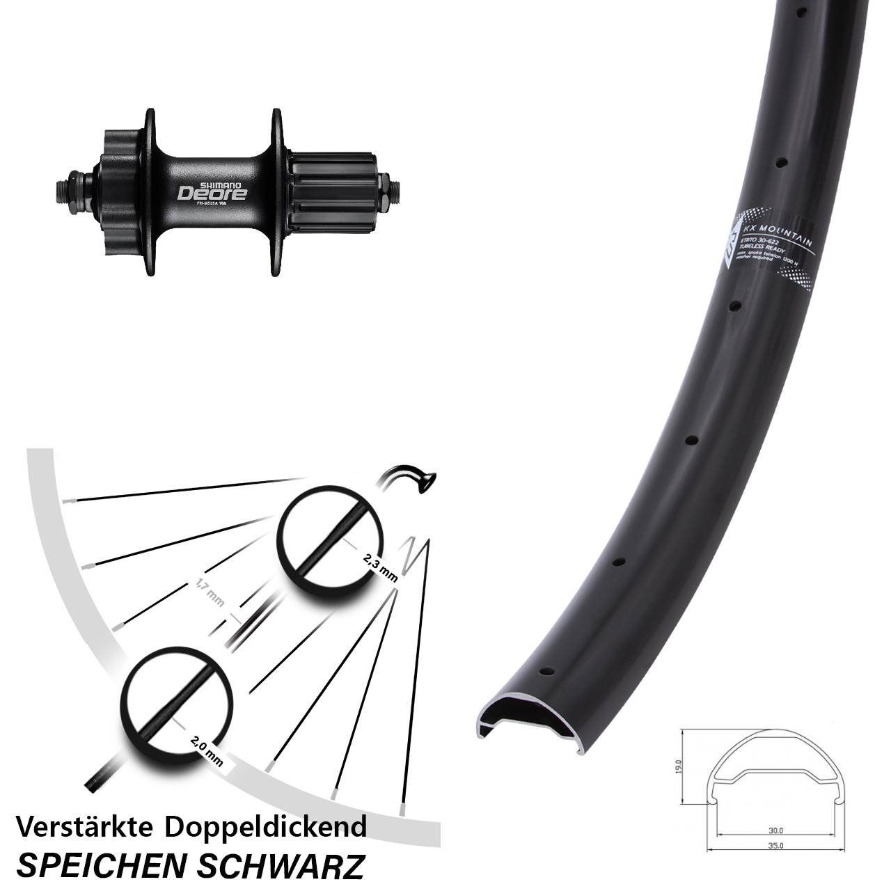 KX Mountain Shimano FH-M525 29 Zoll 6-Loch Hinterrad für Schnellspanner 8-11 fach
