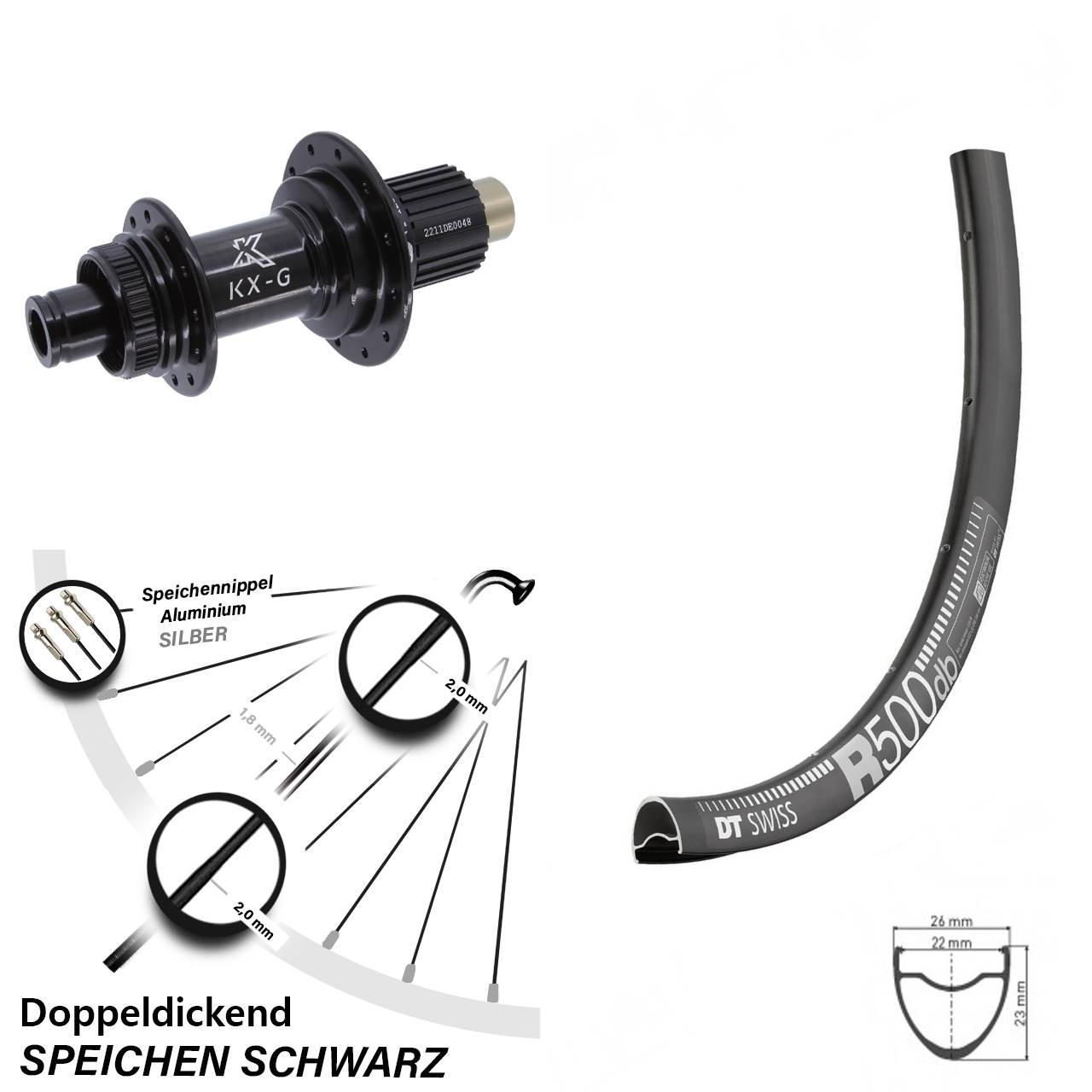 28-29 Zoll DT Swiss R500 KX-G Hinterrad Centerlock 12x142 Shimano Micro Spline
