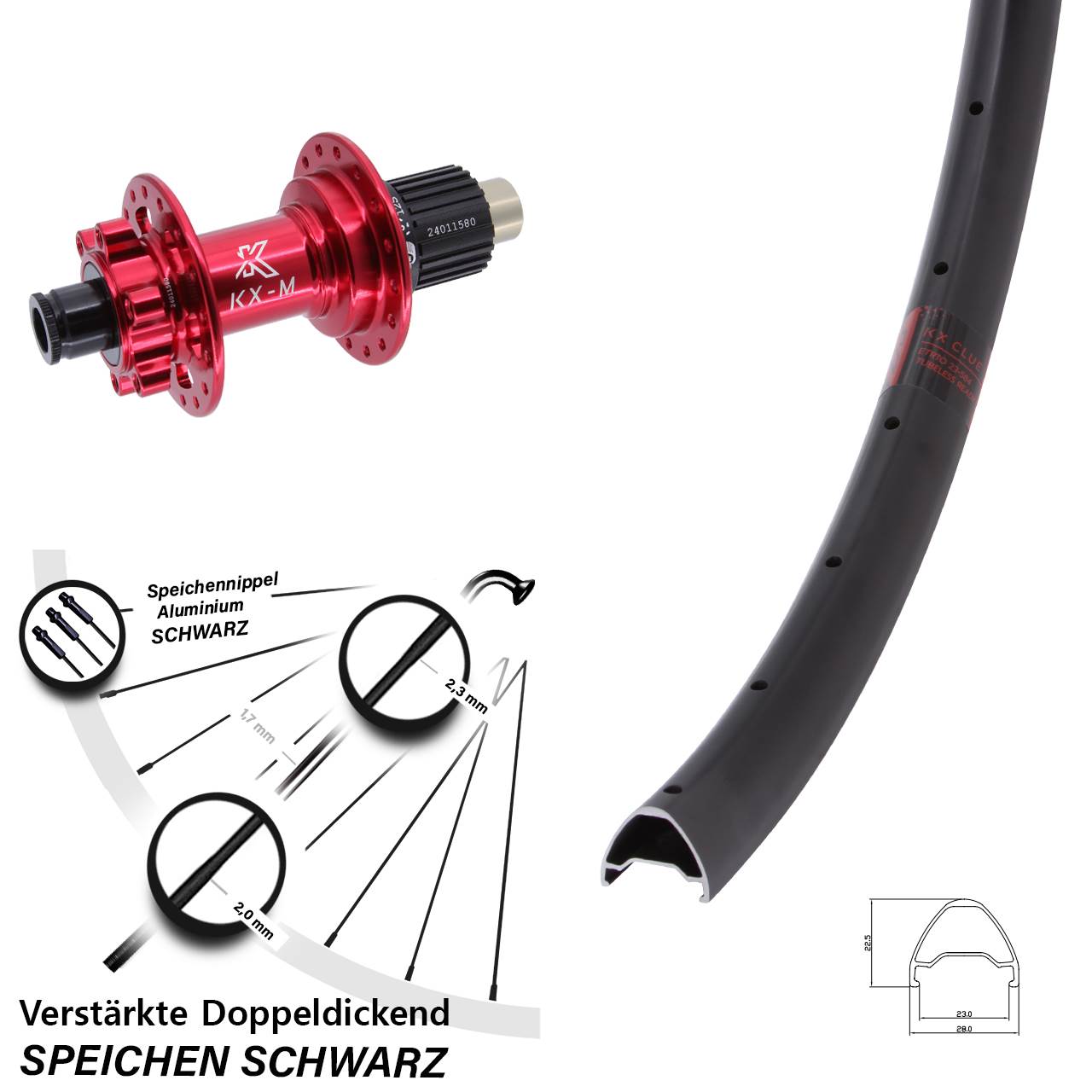 Disc Hinterrad 26 Zoll KX-M Clue rot Shimano Micro Spline 12x142
