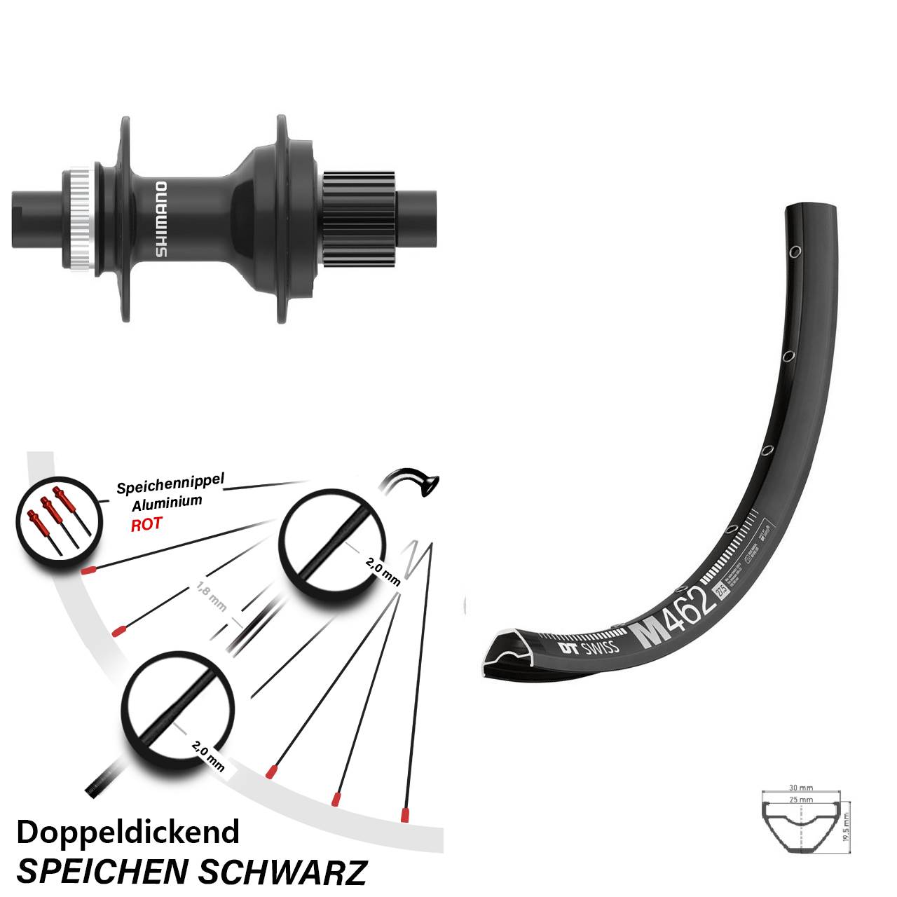 Centerlock Hinterrad 27,5 Zoll DT Swiss M462 Shimano FH-MT410 Micro Spline 12x142