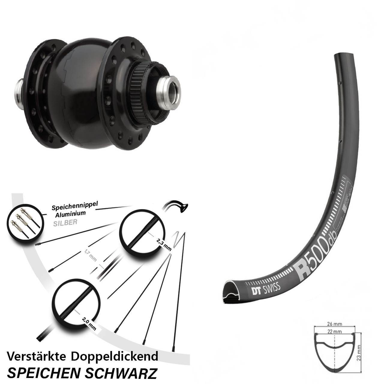 Centerlock Vorderrad mit Dynamo SON 28 Zoll DT Swiss R500 12x100