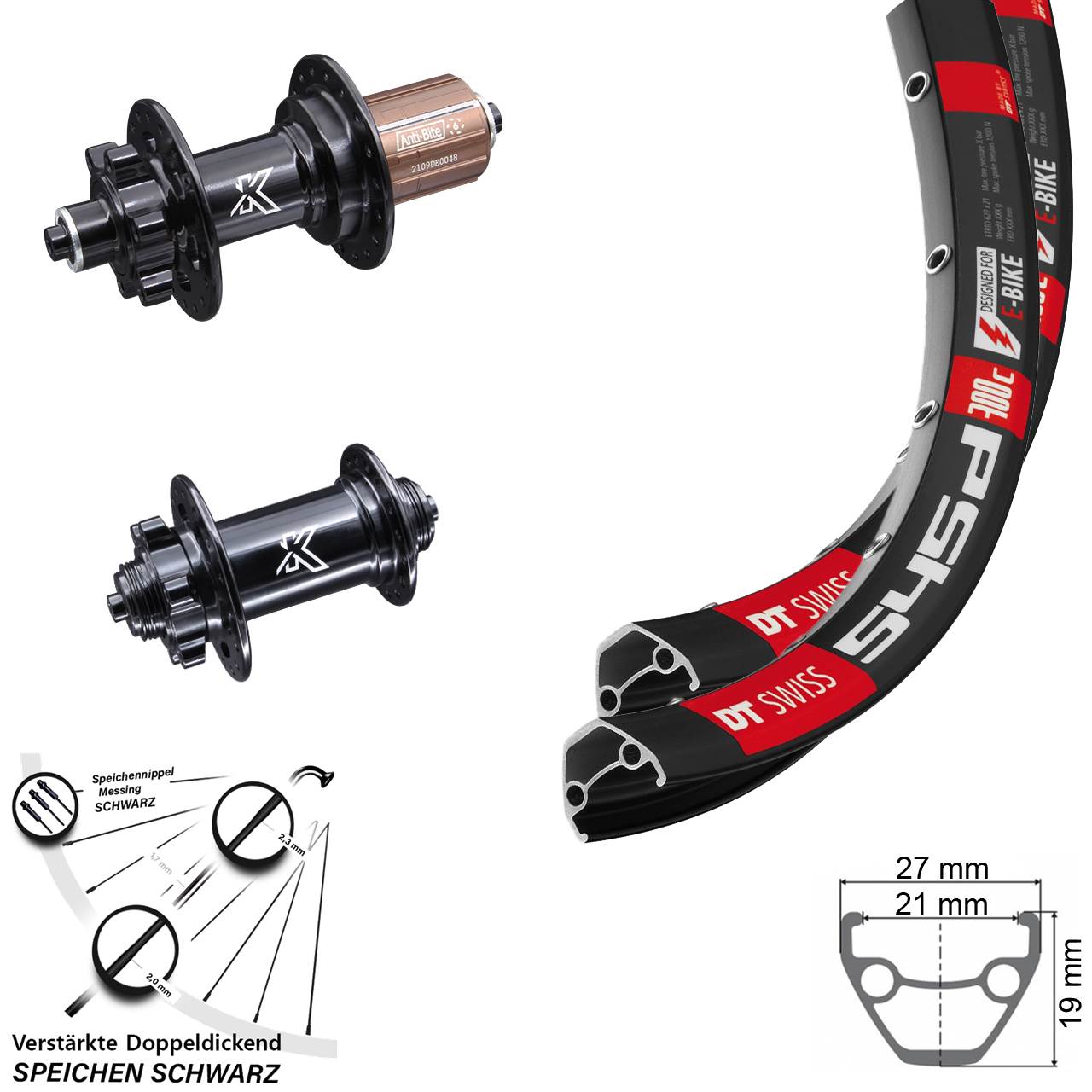 DT Swiss 545D Laufradsatz 26 Zoll verstärkt Lastenrad Schnellspanner KX-M Nabe
