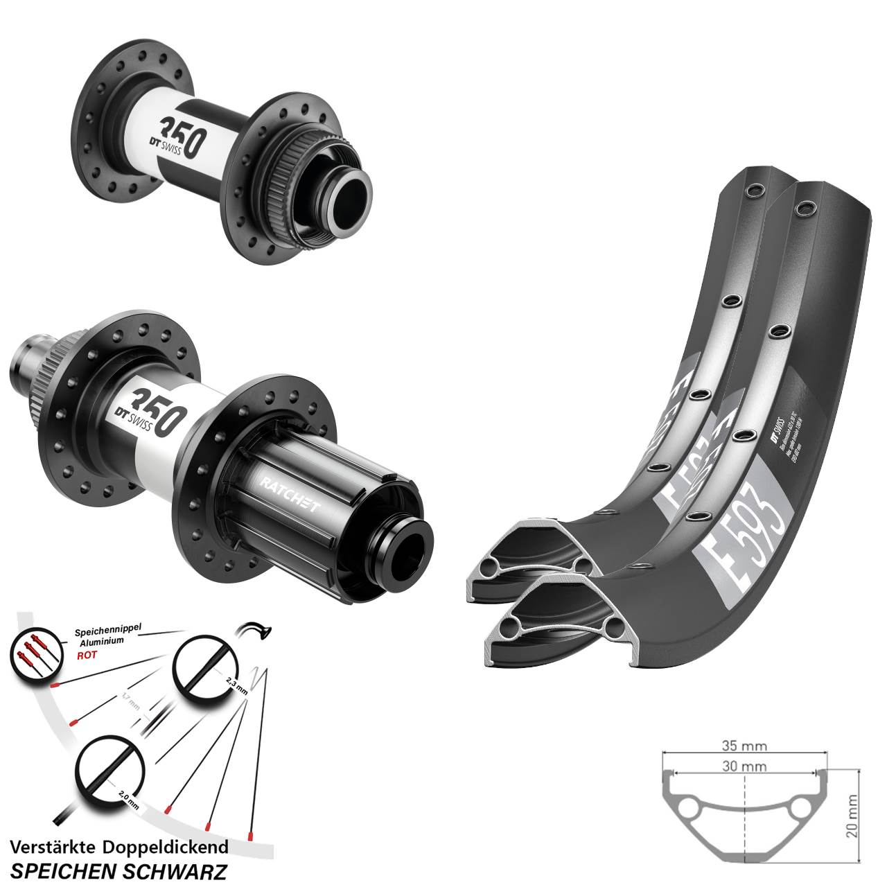 Centerlock Laufradsatz 15x100 12x142 27,5 Zoll DT Swiss E 593-350 8-11 fach HG