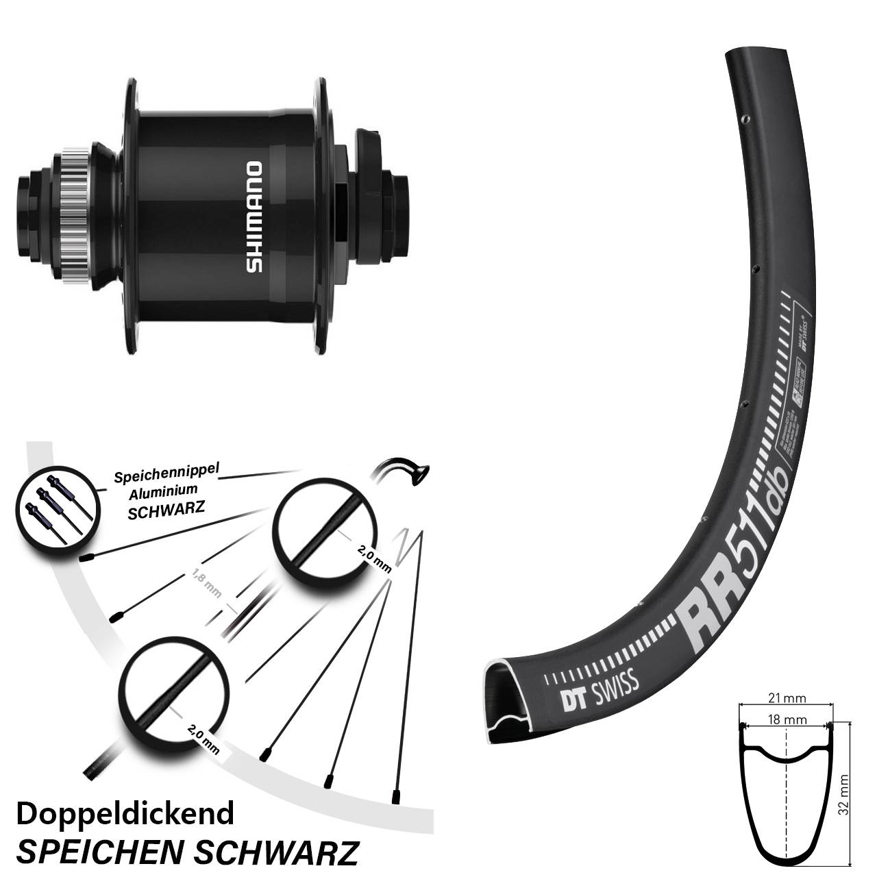DT Swiss RR 511 Shimano DH-UR708-3D 28 Zoll Centerlock Dynamovorderrad 15x100