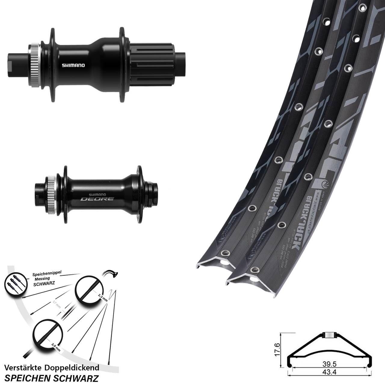 27,5 Zoll Rodi Ready 40 Shimano Deore FH-TC500-B Disc Laufrad-Satz 15x110 12x148