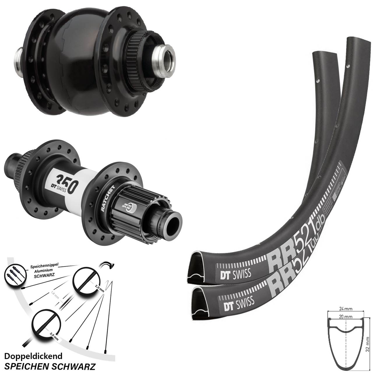 Centerlock Laufradsatz 28 Zoll DT Swiss RR521-350 SON 28 Micro Spline 12x100/142