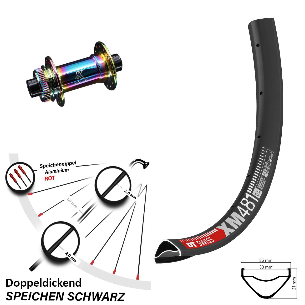 29 Zoll DT Swiss XM481 KX-G Oilslick Centerlock Vorderrad 12x100